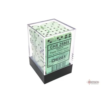 Chessex: 36x D6: 12 mm: Opaque Pastel: Green / Black