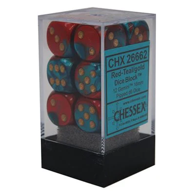 Chessex: GEMINI 12D6 Red-Teal/gold 16MM