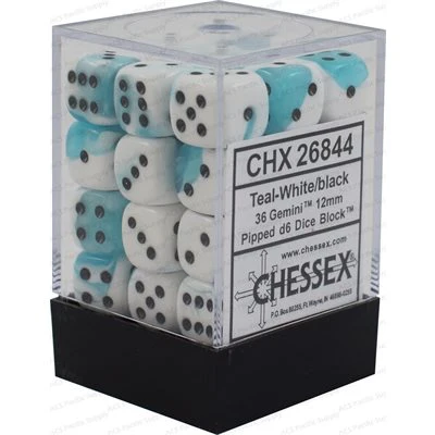 Chessex: Gemini 12mm 36 Dice Teal White / Black
