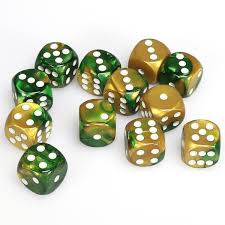 Chessex: Gemini 16mm Gold Green / White (12)