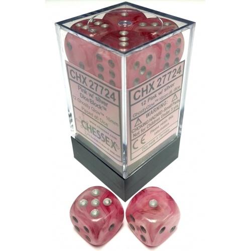 Chessex: GHOSTLY GLOW 36D6 PINK/SILVER 16mm