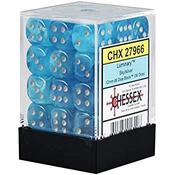 Chessex: Luminary 12mm 36 Dice Sky / Silver