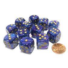 Chessex: Lustrous 16mm Purple / Gold  (12)
