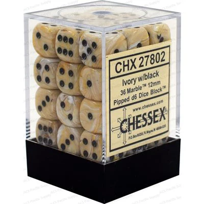 Chessex: Marble 12mm 36 Dice Ivory