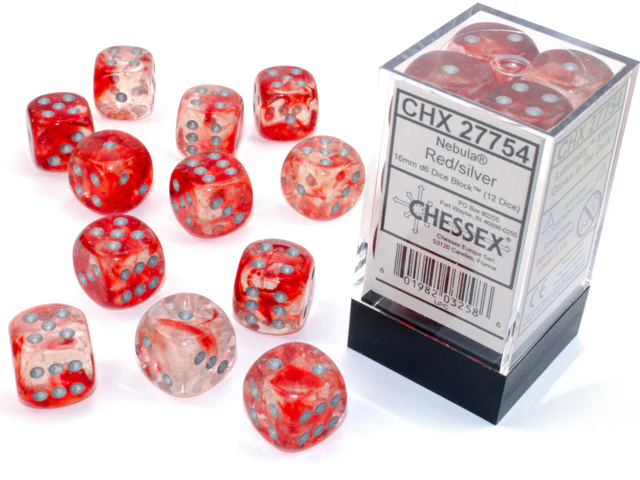Chessex: Nebula 12D6 Red/Silver Luminary