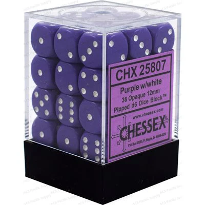Chessex: Opaque 12mm Purple / White 36d6