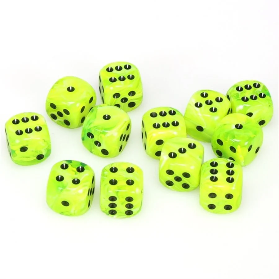 Chessex: Vortex 12x D6: 16 mm: Bright Green / Black