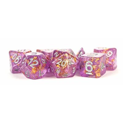 FanRoll: Dice: Resin 16mm 7pc Set: Purple with Gold Foil